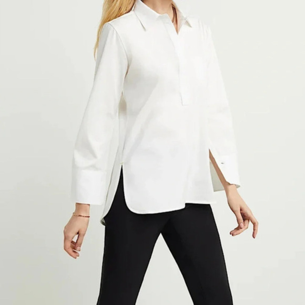 NWT GSTQ Placket Long Sleeve Collar Shirt  Off White Top XS